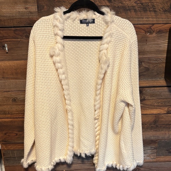 Chico's Sweaters - Chico's Ivory Cardigan with Faux Fur Trim